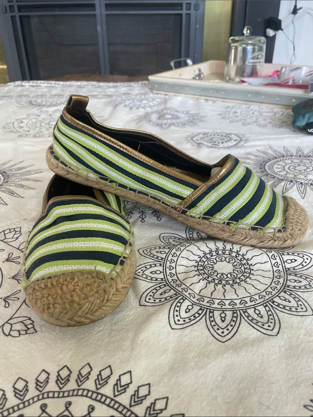 Tommy Hilfiger Kids Striped Espadrilles in Lime Green & Black
